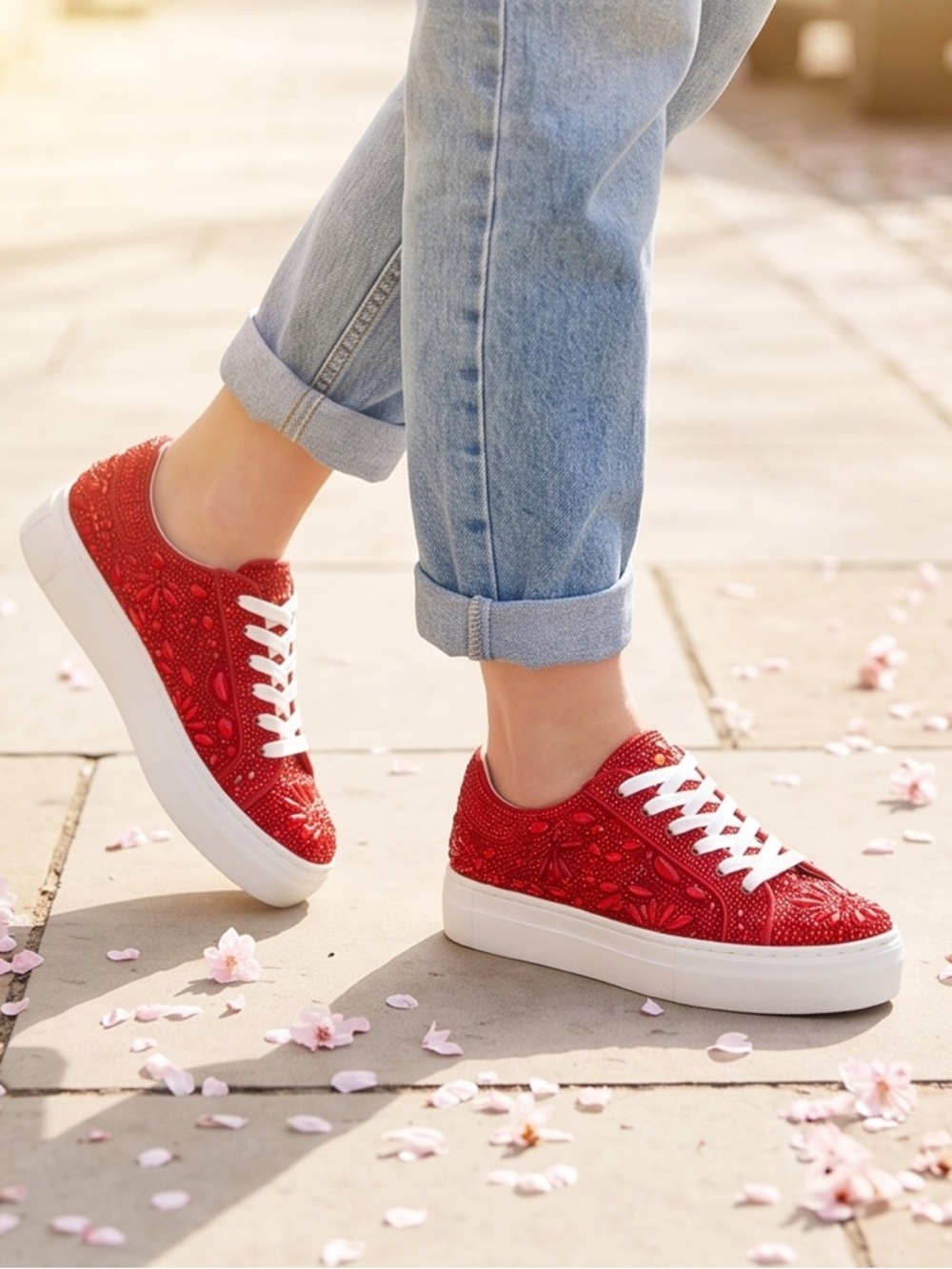 BETSY JOHNSON Red Reily Rhinestone Platform Sneaker Size 8 - Picture 4 of 10